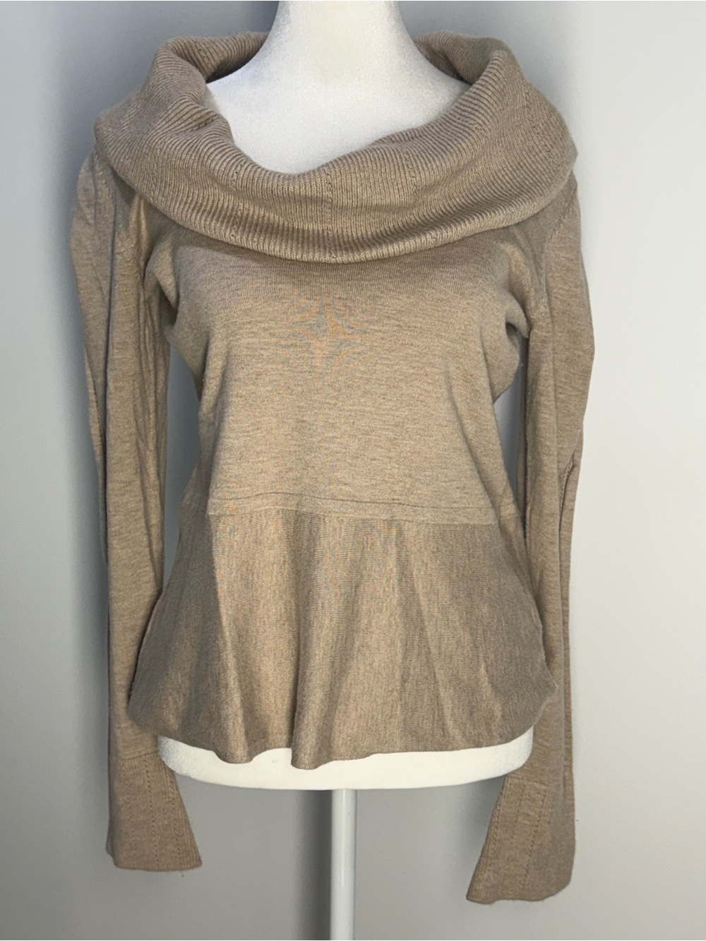 White House Black Market Taupe Cowl Neck Peplum Sweater
